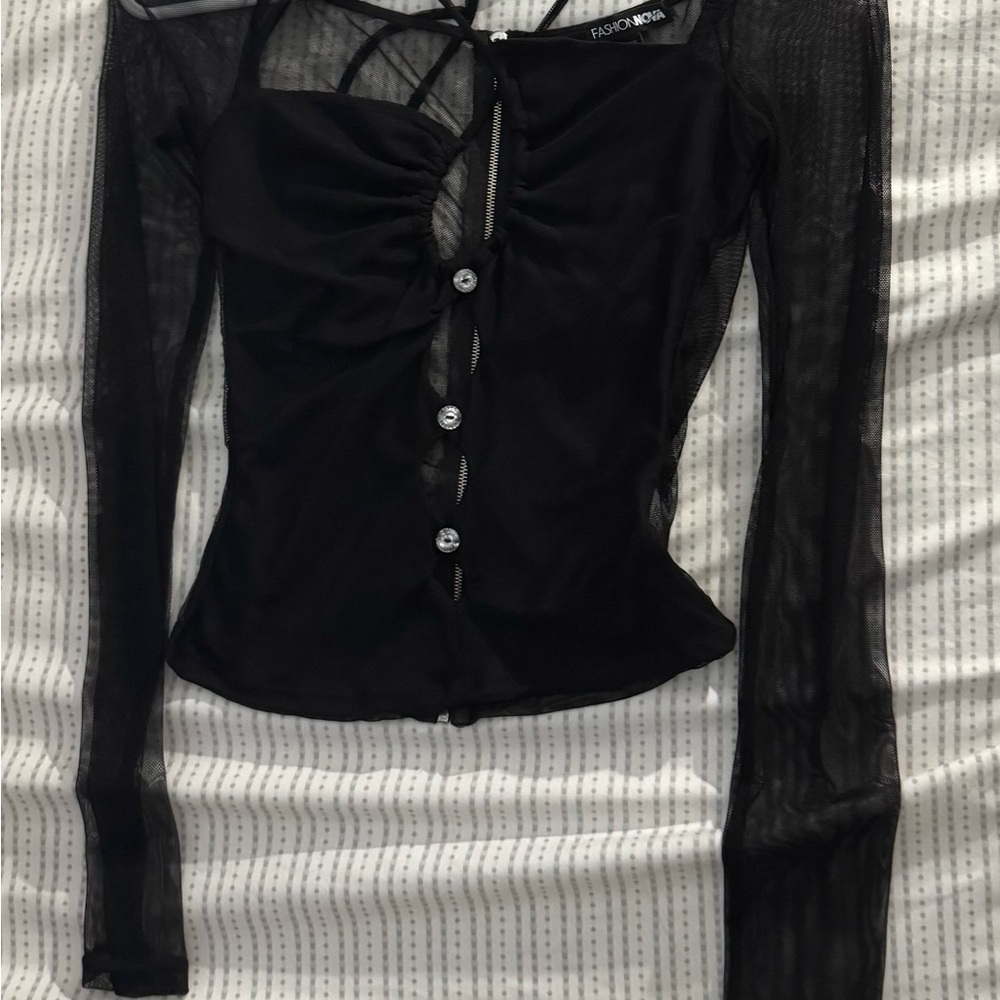 Fashion Nova Black Asymmetrical Ruched Blouse